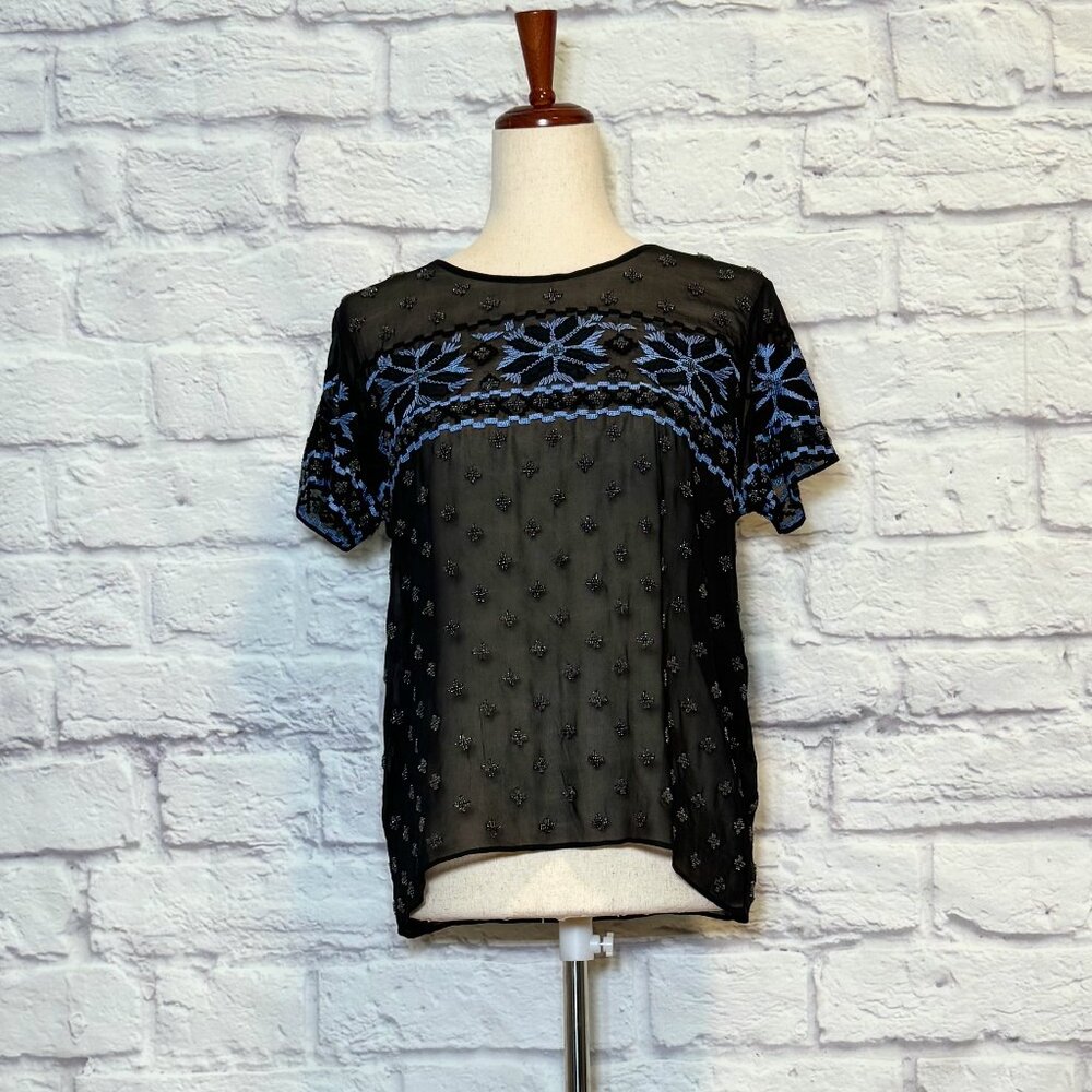 Gryphon Black Beaded Silk Top